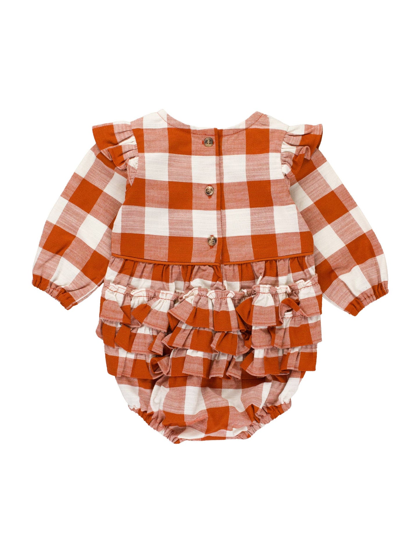 Rust Plaid Woven Flutter Bubble Romper