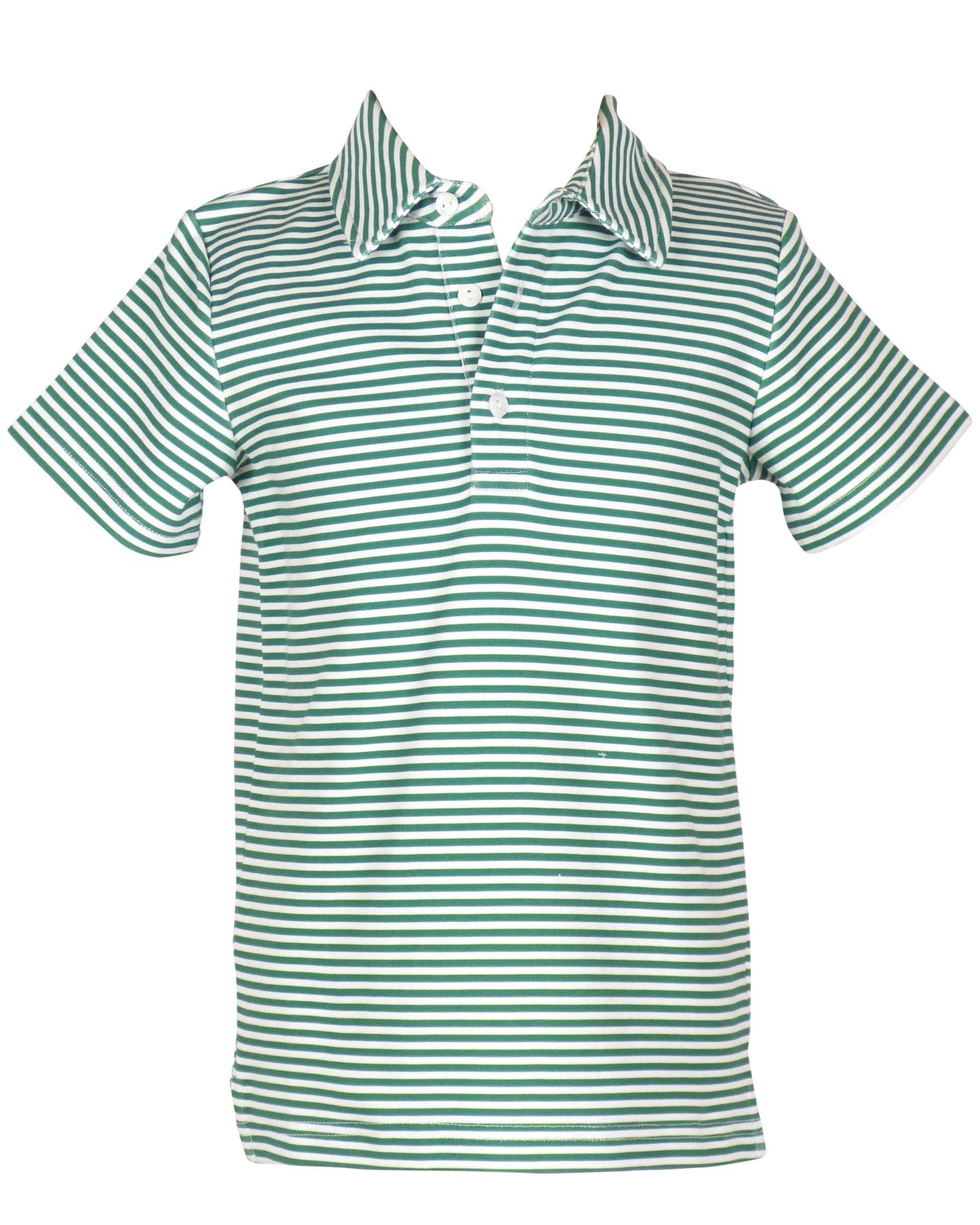 Boys green white striped polo