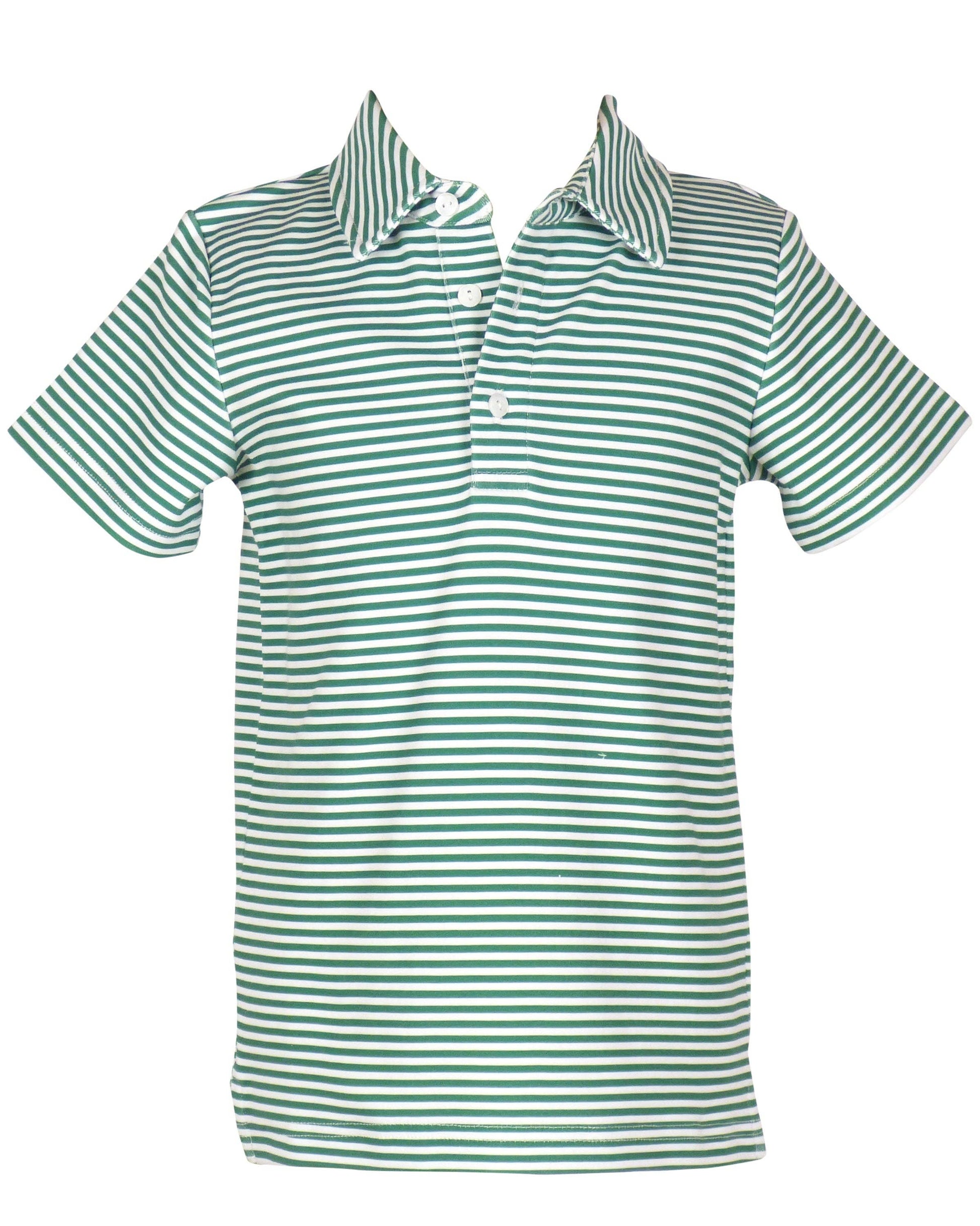Boys green white striped polo