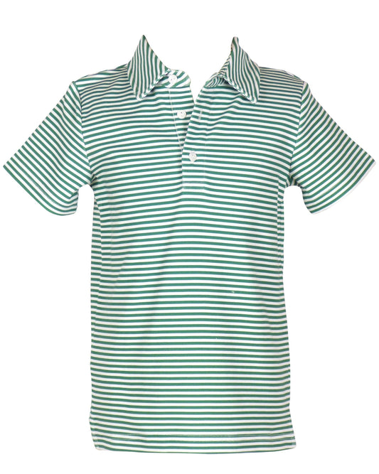 Boys green white striped polo