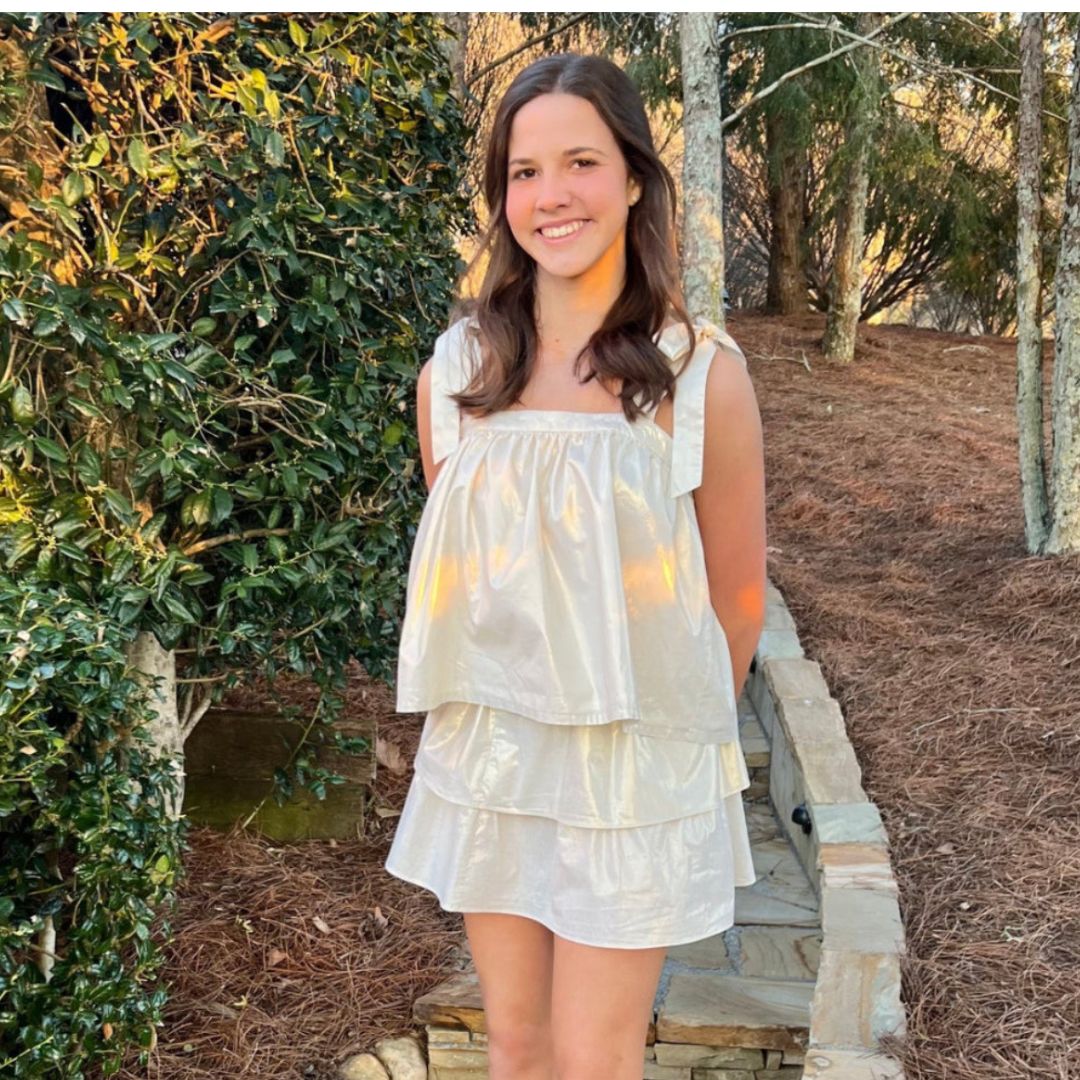 brown Bowen gold  top skirt set