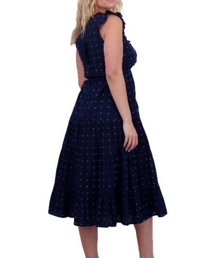 Giselle Women's Maxi Dress Navy Turquoise Swiss Dot