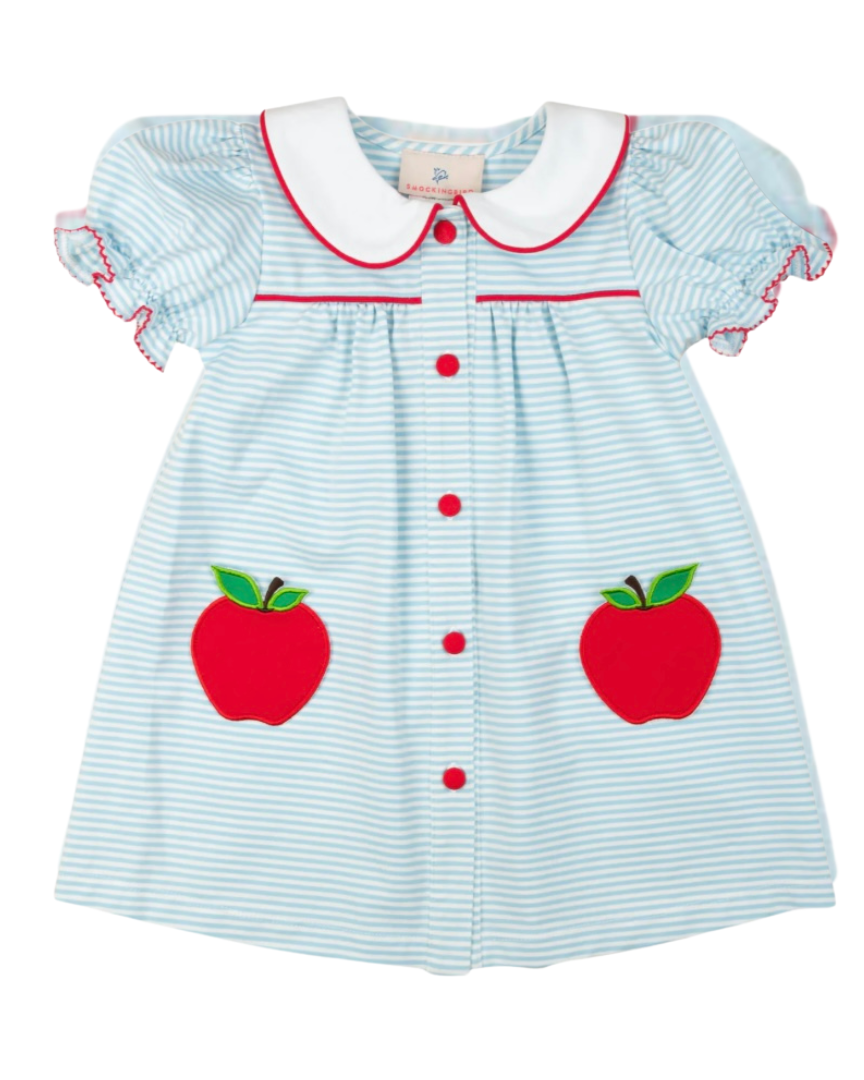 girls appliqué apple pocket knit dress