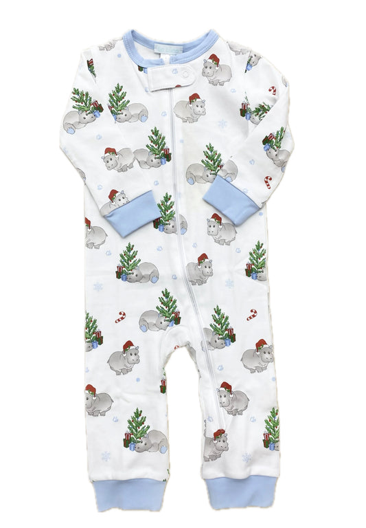 baby boys blue  hippopotamus Christmas pajama