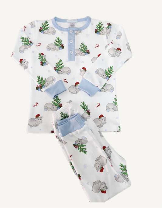 boys hippopotamus blue Christmas pajama set
