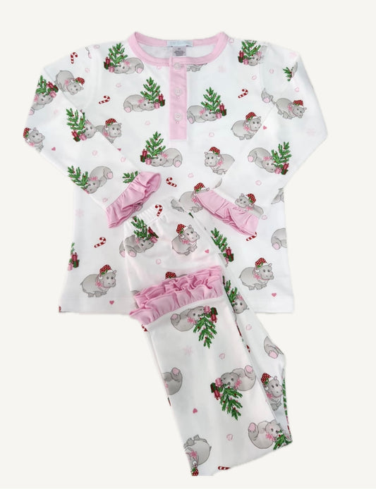 girls pink  hippopotamus christmas pajamas
