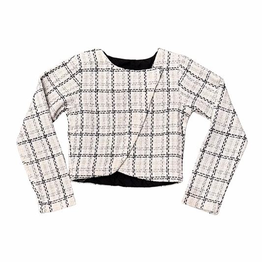 girls black white silver plaid  tweed jacket