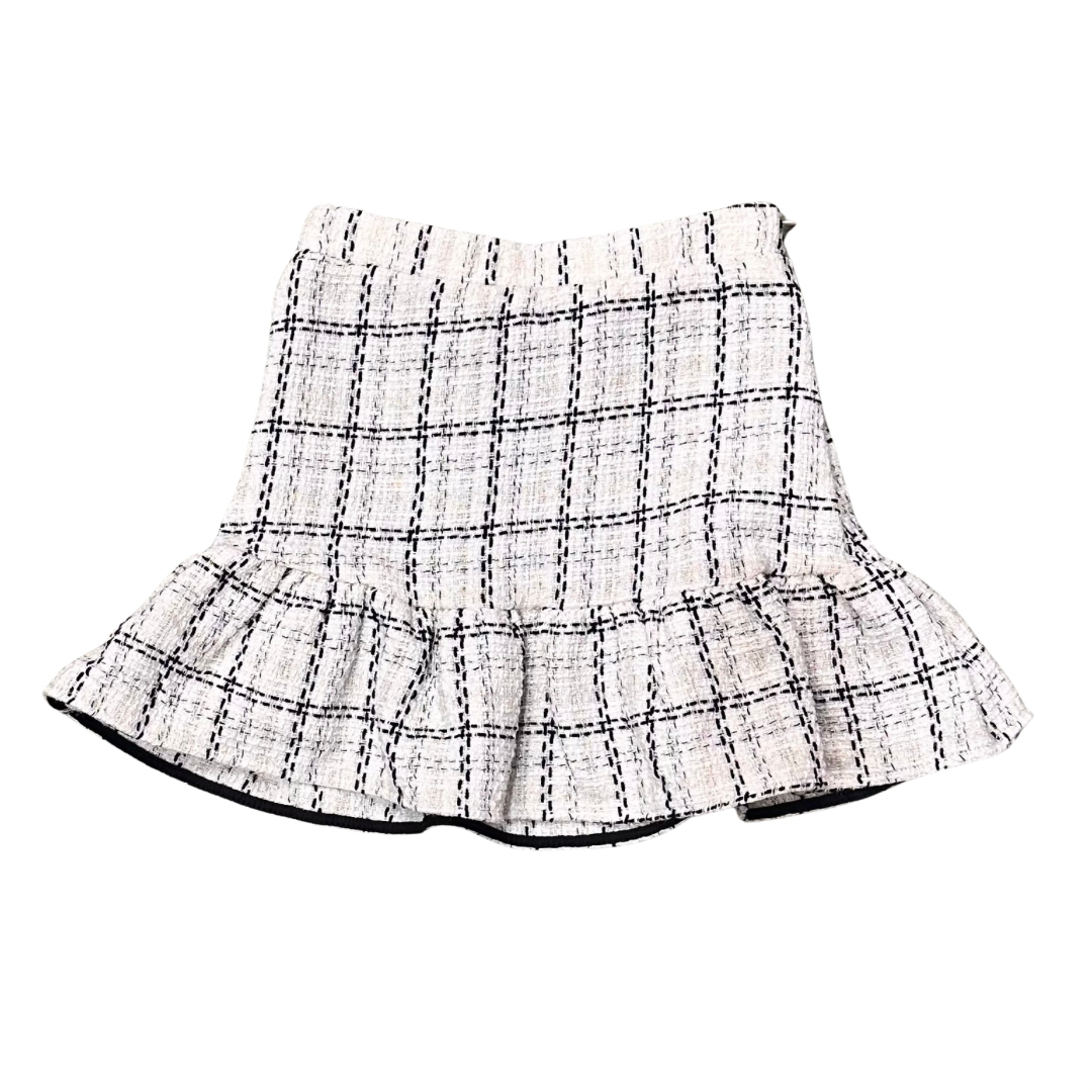 tween tweed black white plaid checkered skirt with silver