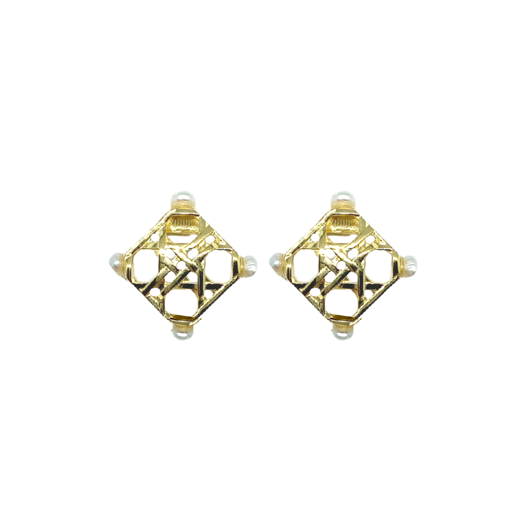 m Donohue Avignon Wicker Gold Stud Earrings