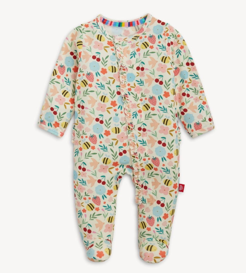 baby girls spring modal magnetic footie pajamas with front ruffle and butt ruffle