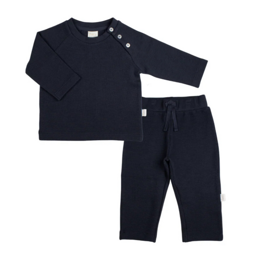 paty baby boys navy waffle organic lounge pant set