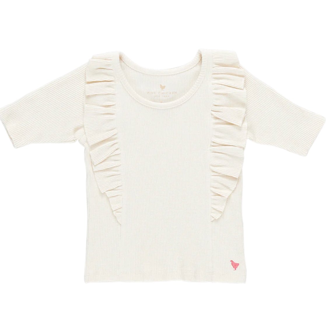 Pink Chicken Antique White Ruffle Ribbed Top