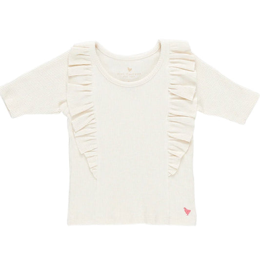 Pink Chicken Antique White Ruffle Ribbed Top