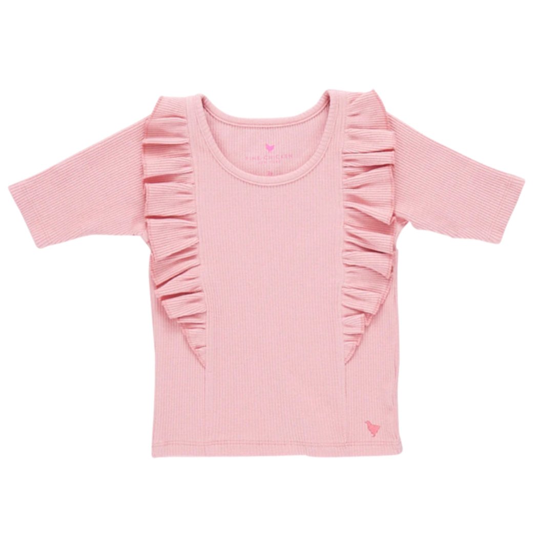 Pink Chicken apricot organic ribbed ruffle top