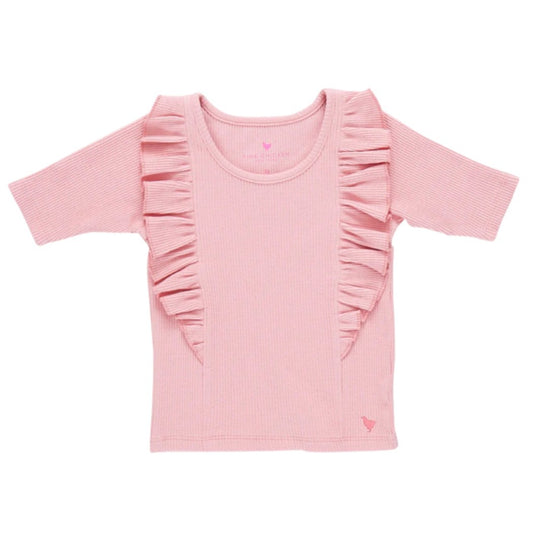 Pink Chicken apricot organic ribbed ruffle top