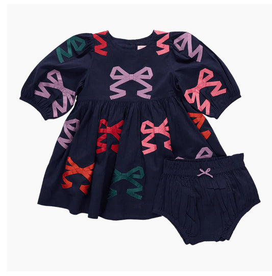 baby girls navy dress with grosgrain bows