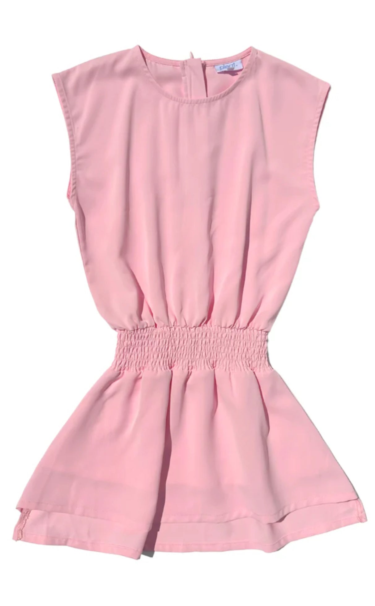 girls pink gathered waist sleeveless short dress
