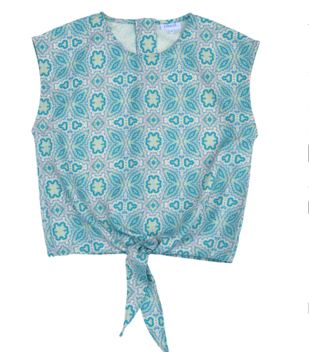 tween girls lightweight tropical patterned top with tie front