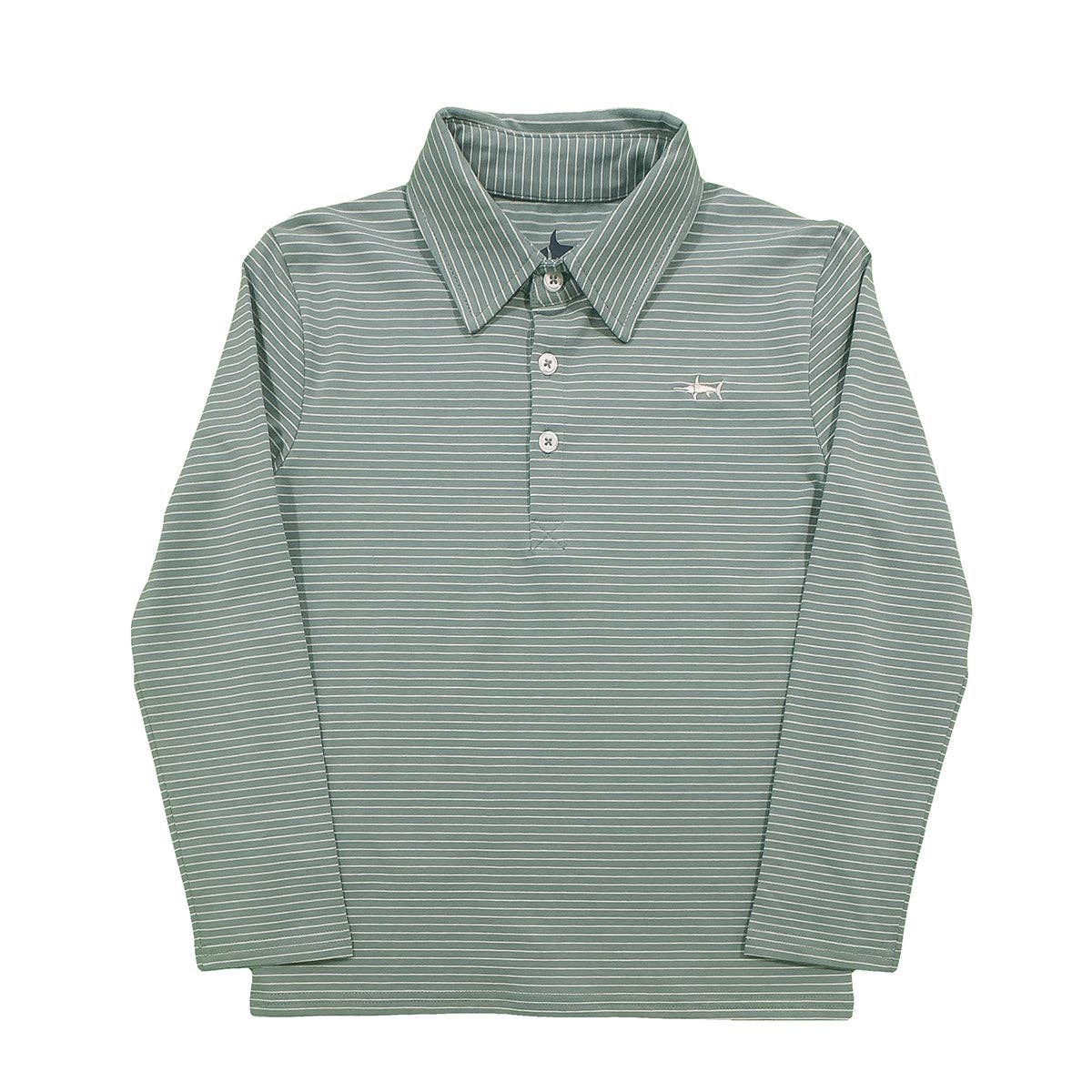 saltwater boys banks performance long sleeve aqua white stripe polo