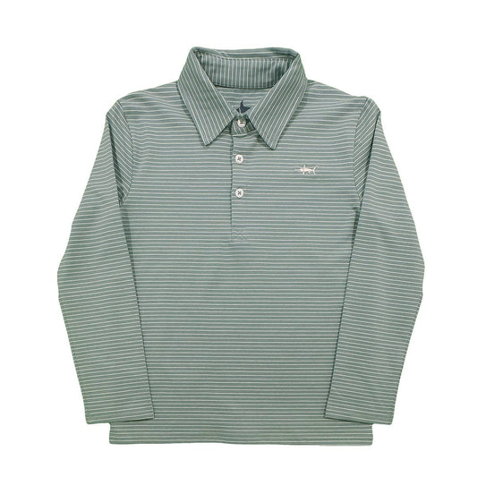 saltwater boys banks performance long sleeve aqua white stripe polo