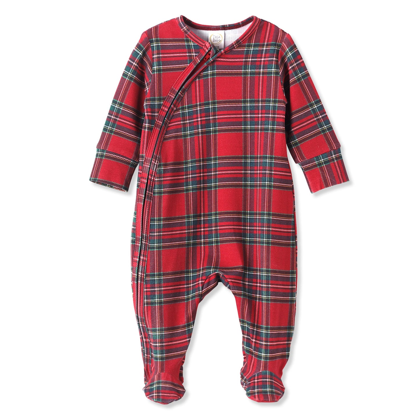 baby christmas plaid red zip up footie pajama