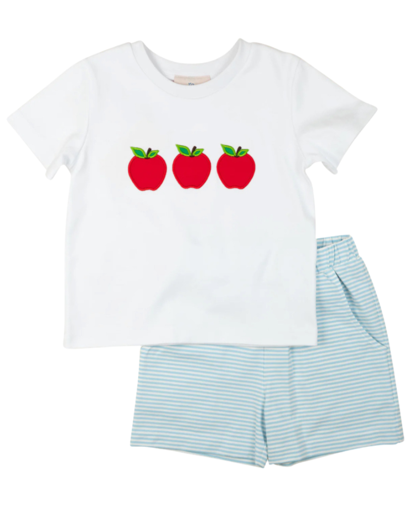 toddler boys apple appliqué short set