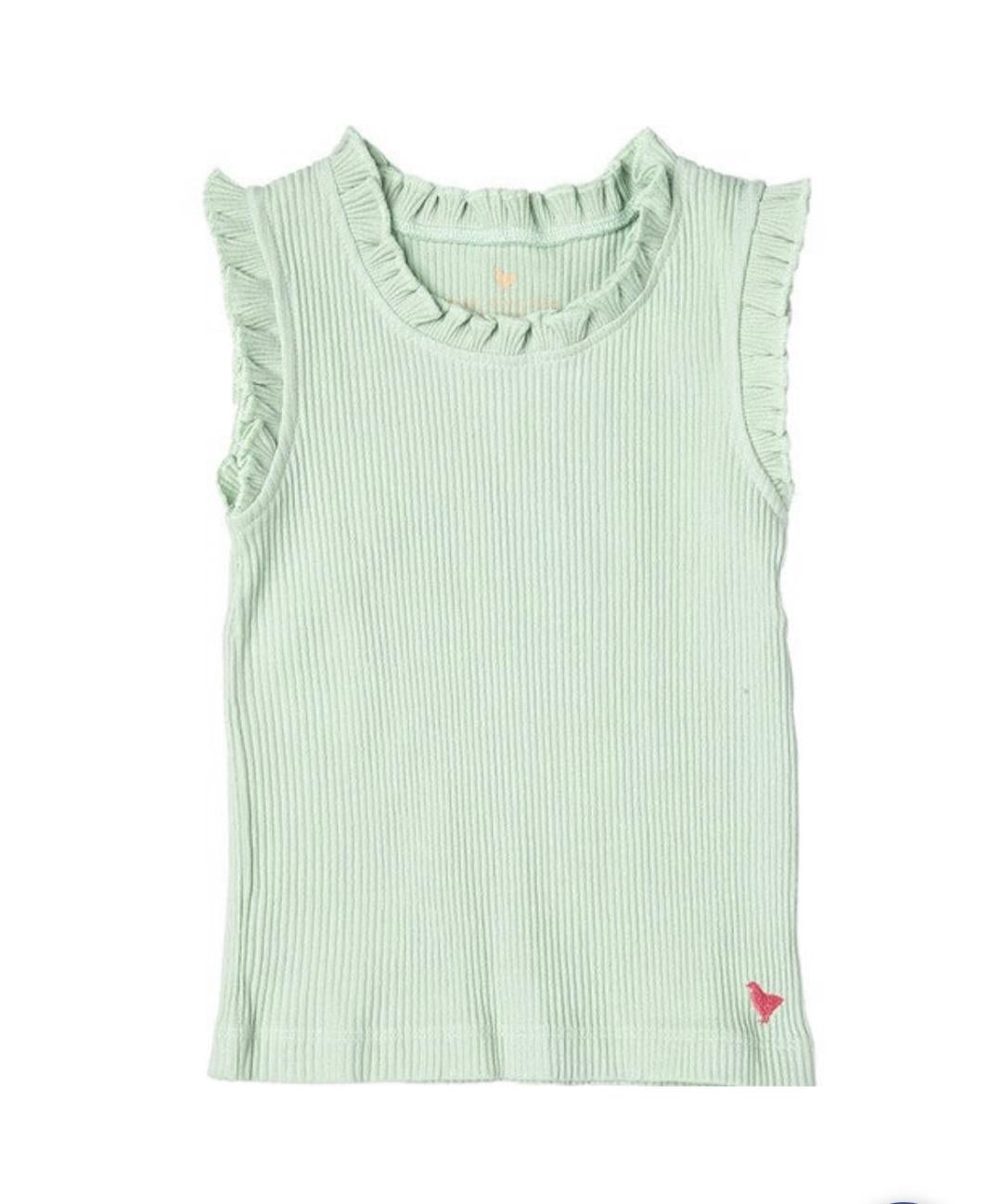 Pink Chicken Frosty Green Ribbed Ruffled Tank Top
