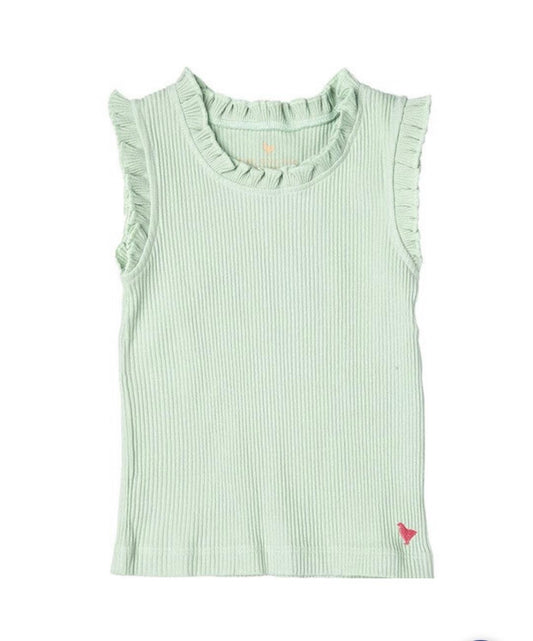 Pink Chicken Frosty Green Ribbed Ruffled Tank Top