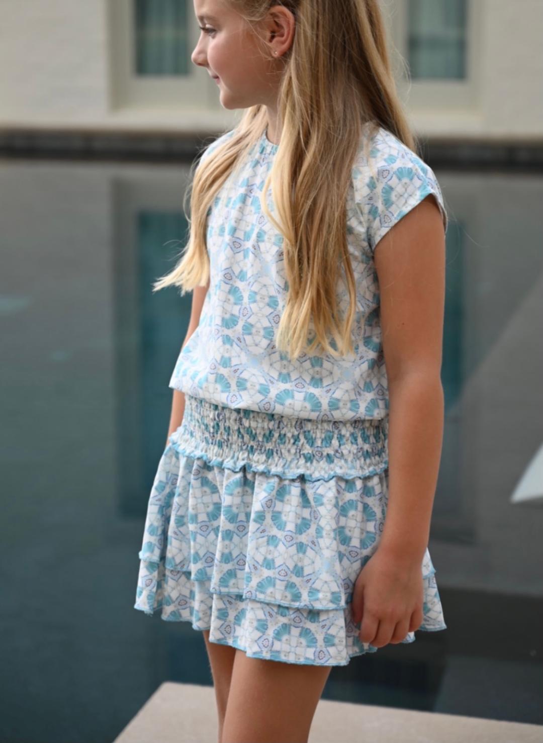 Pleat Blue Patterned Scottie Skirt