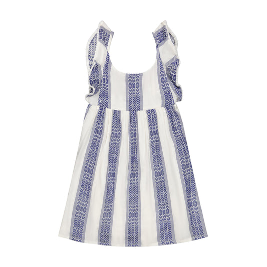 Daphne Girl's Flutter Sleeve Dress Navy Stripe