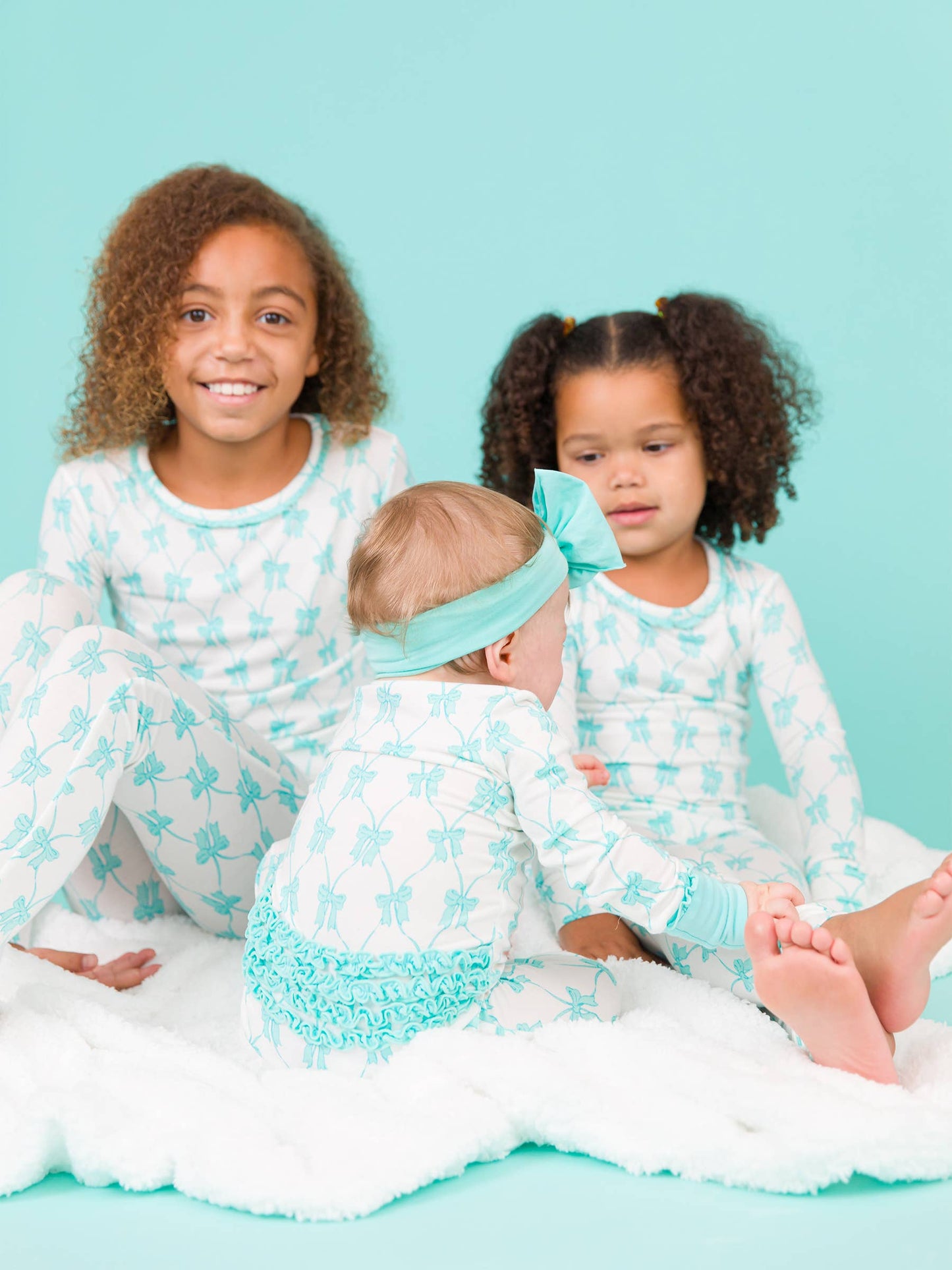 Teal Fairytale Bows Bamboo Viscose Convertible Ruffle One Piece Pajama