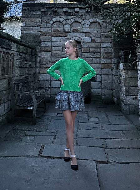 Girls Green Braid-Knitted Sweater