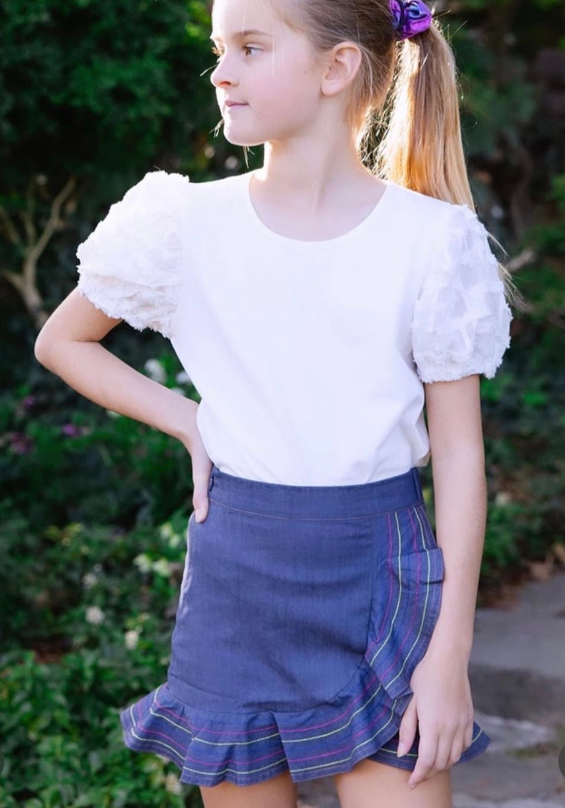 Indigo Embroidered Ruffle Skirt