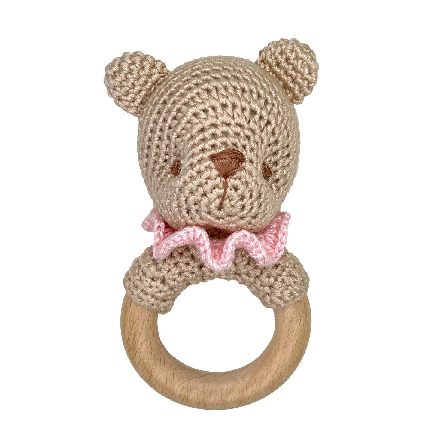 Bear 5" Bamboo Crochet Woodring Rattle