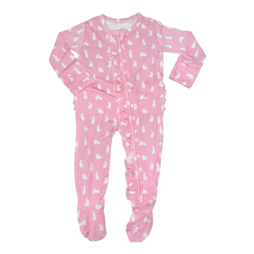 Pink Bamboo Bunny Ruffle Footie Pajamas