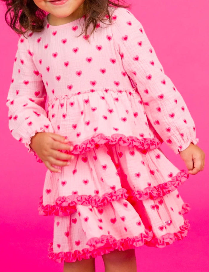 I Heart You Cotton Gauze Ruffle Dress