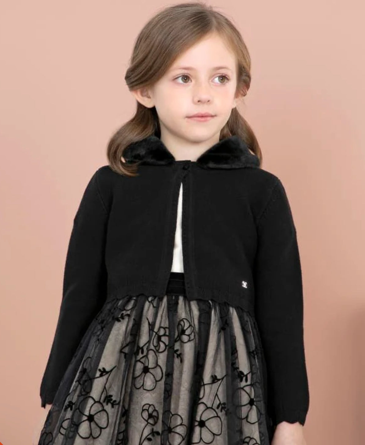 Black Removable Faux Fur Collar Cardigan