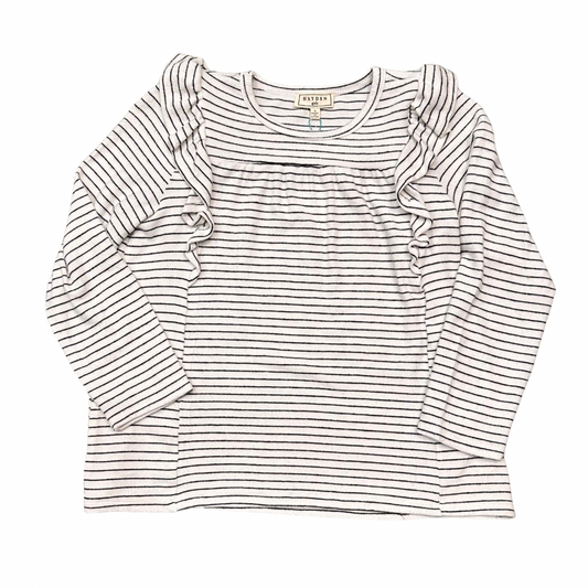 White & Black Striped Ruffle Top