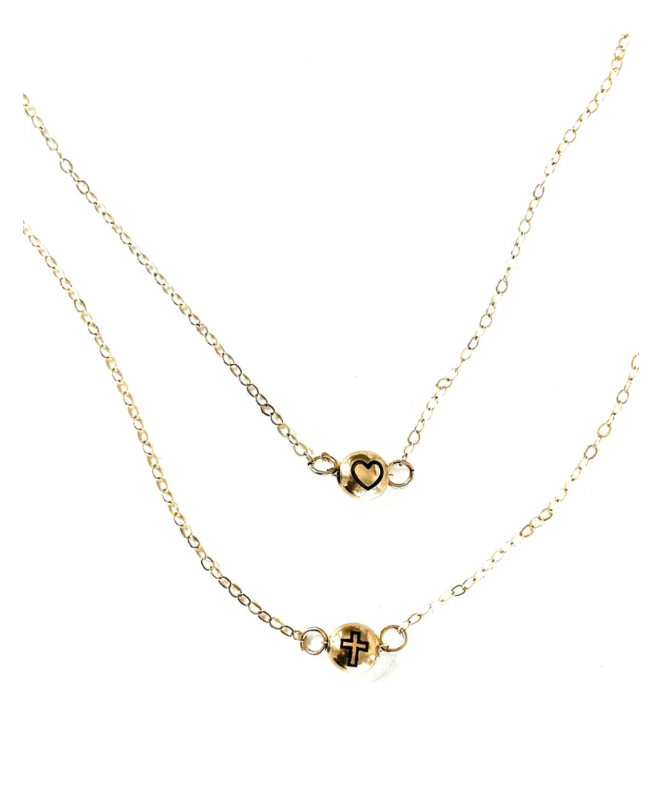 Puff Etched Heart & Cross Gold Necklace