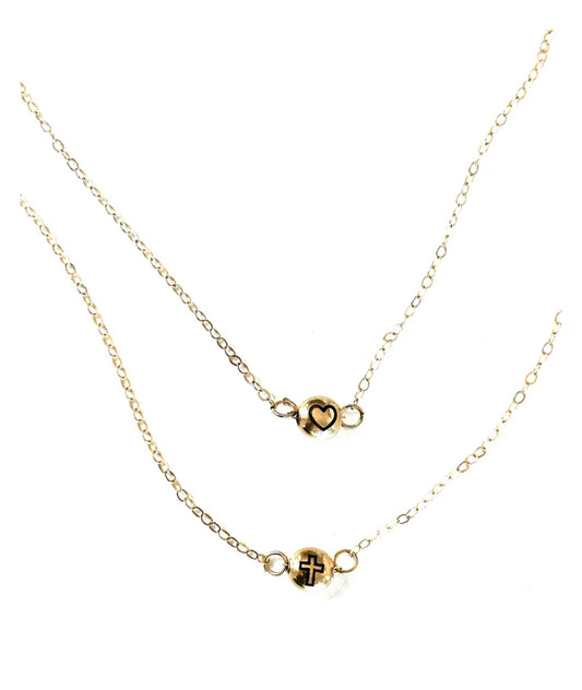 Puff Etched Heart & Cross Gold Necklace