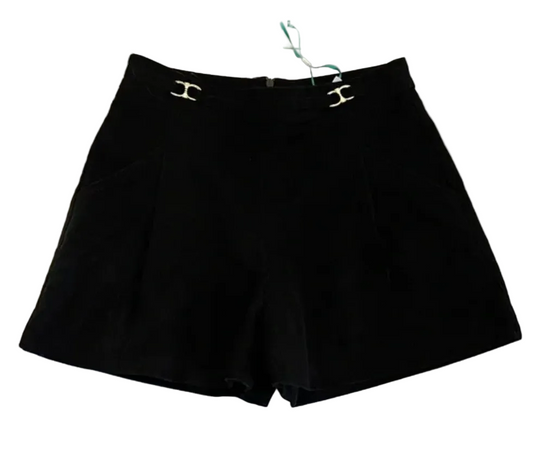 tween girls black corduroy shorts with adjustable waist and gold details