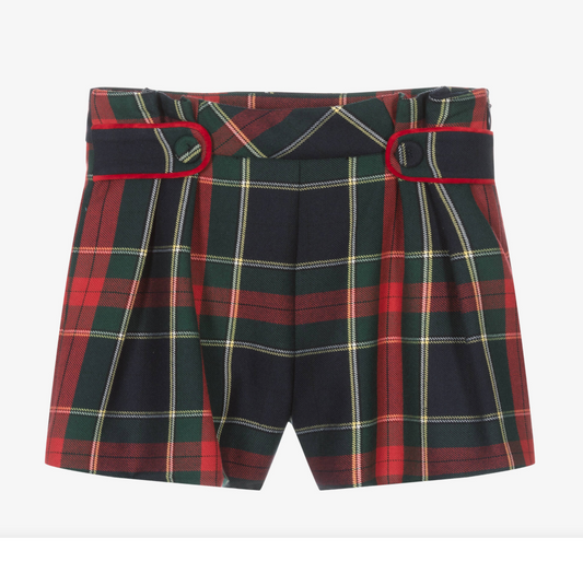 red navy green girls tartan plaid shorts