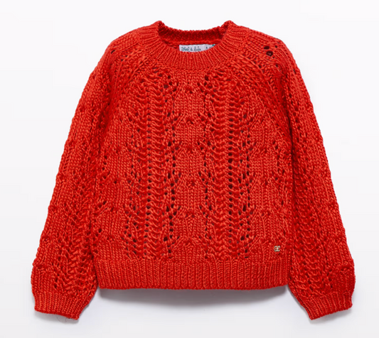 girls cherry red cable sweater