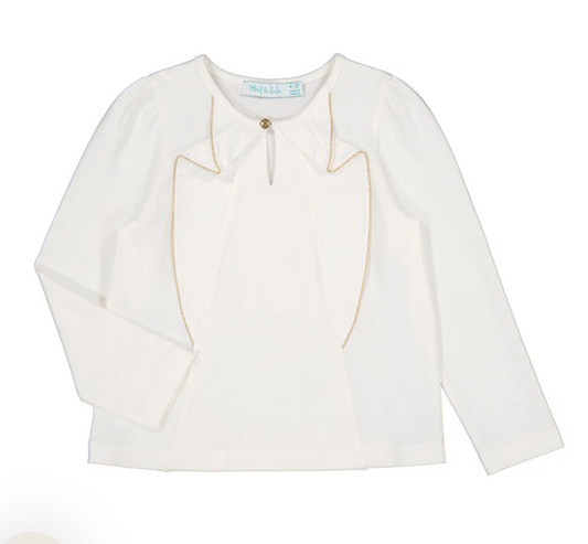 girls pleated long sleeve top with gold detail