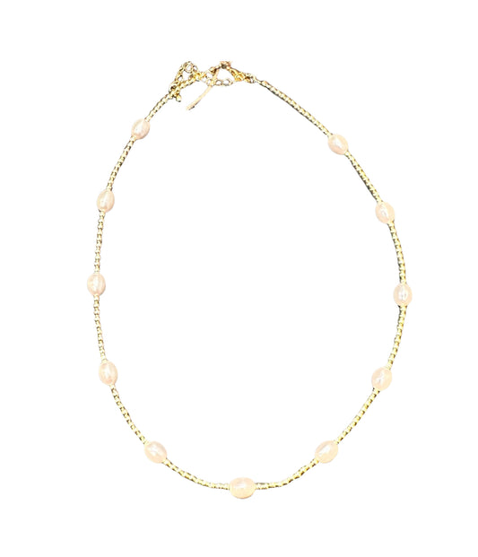 Gold and Pearl Beaded Necklace