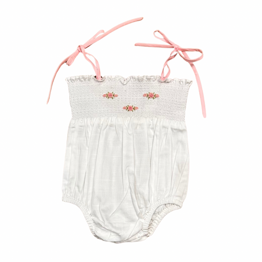 Baby Girl White Rose Embroidered Bubble