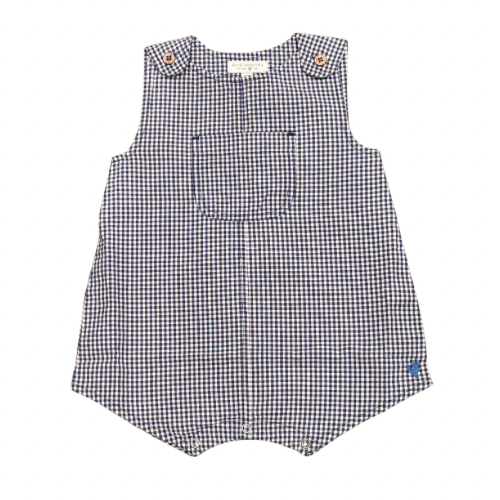 baby boys navy white gingham overall romper with pocket front
