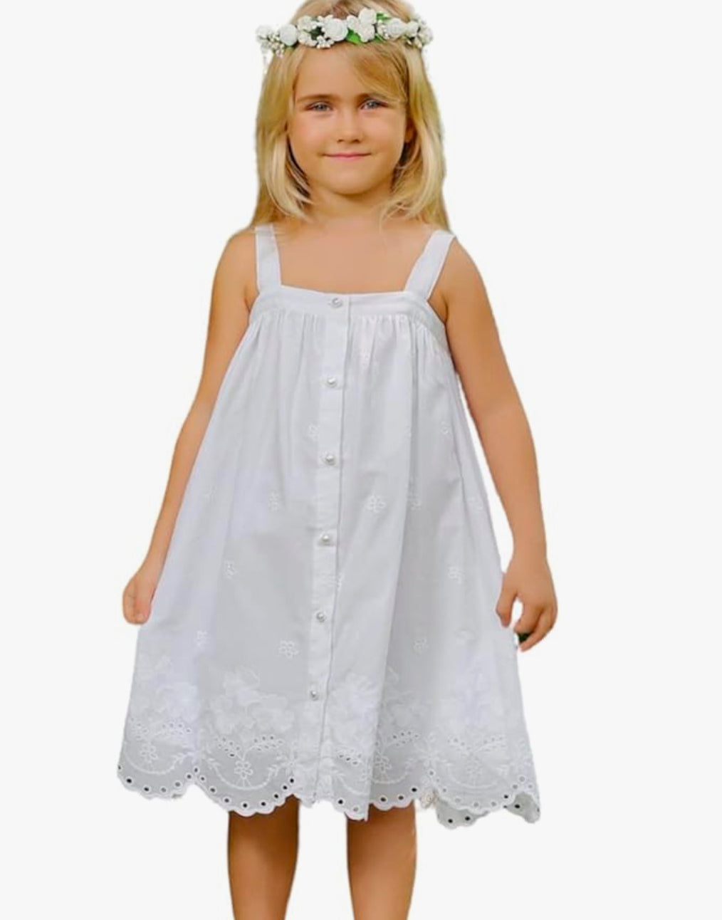 White Button Up Eyelet Dress