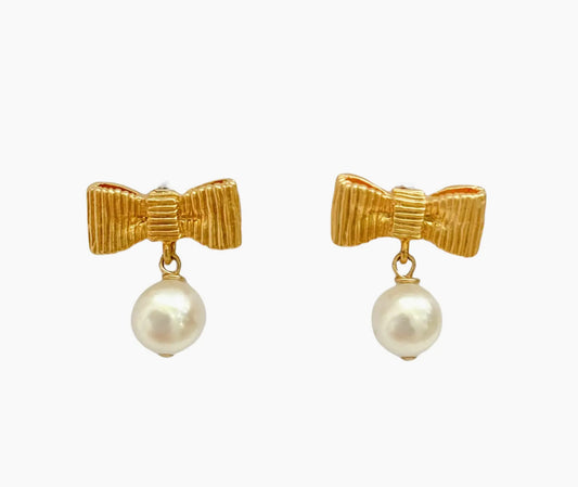 Little Ribbon Pearl Drop Earrings