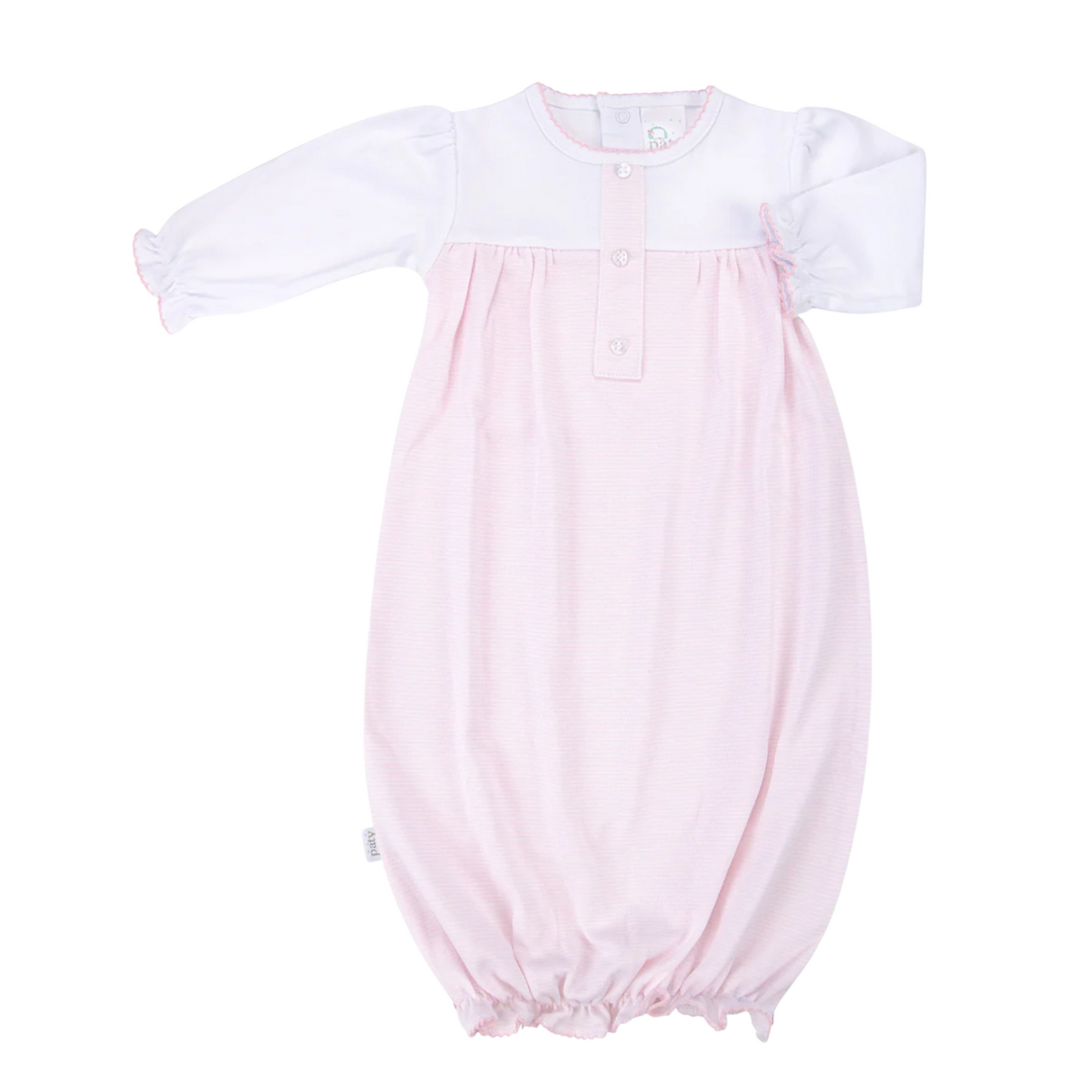 Baby Girls Pink & White Striped Placket Organic Cotton Gown